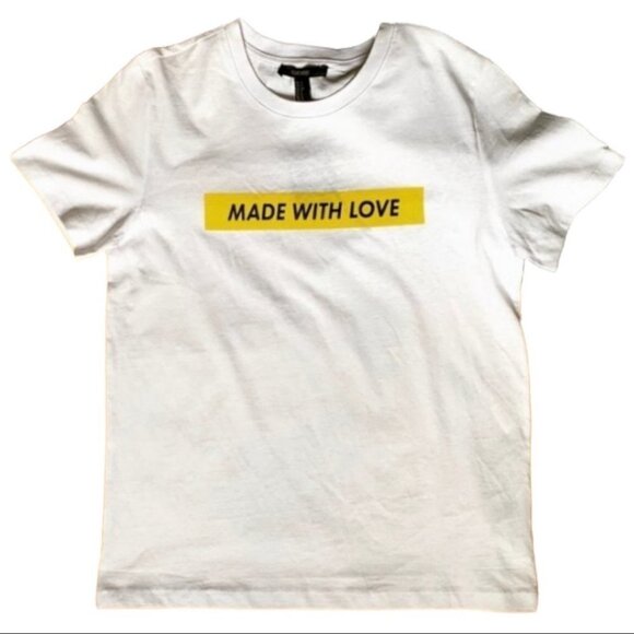MADE WITH  LOVE WHITE T-Shirt WOMEN TEE SIZE SMALL - Picture 1 of 4